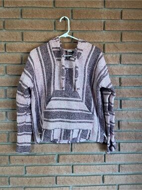 MOLINA Pink and Black Striped Knit Hoodie
